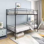 Letto a castello Okak Moedern Twin su Twin, Letti a castello per bambini con struttura in metallo e scala integrata, Letto a castello salvaspazio per camera da letto