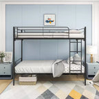 Letto a castello Okak Moedern Twin su Twin, Letti a castello per bambini con struttura in metallo e scala integrata, Letto a castello salvaspazio per camera da letto