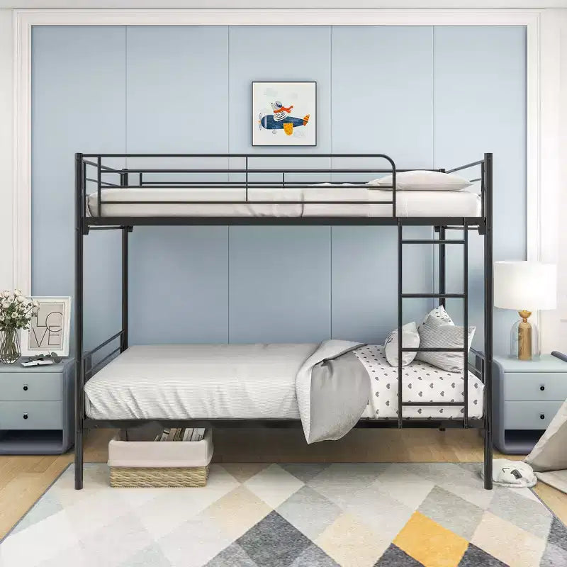 Letto a castello Okak Moedern Twin su Twin, Letti a castello per bambini con struttura in metallo e scala integrata, Letto a castello salvaspazio per camera da letto