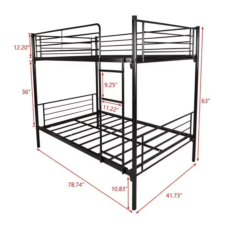 Letto a castello Okak Moedern Twin su Twin, Letti a castello per bambini con struttura in metallo e scala integrata, Letto a castello salvaspazio per camera da letto