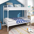 Letto a castello Okak Moedern Twin su Twin, Letti a castello per bambini con struttura in metallo e scala integrata, Letto a castello salvaspazio per camera da letto