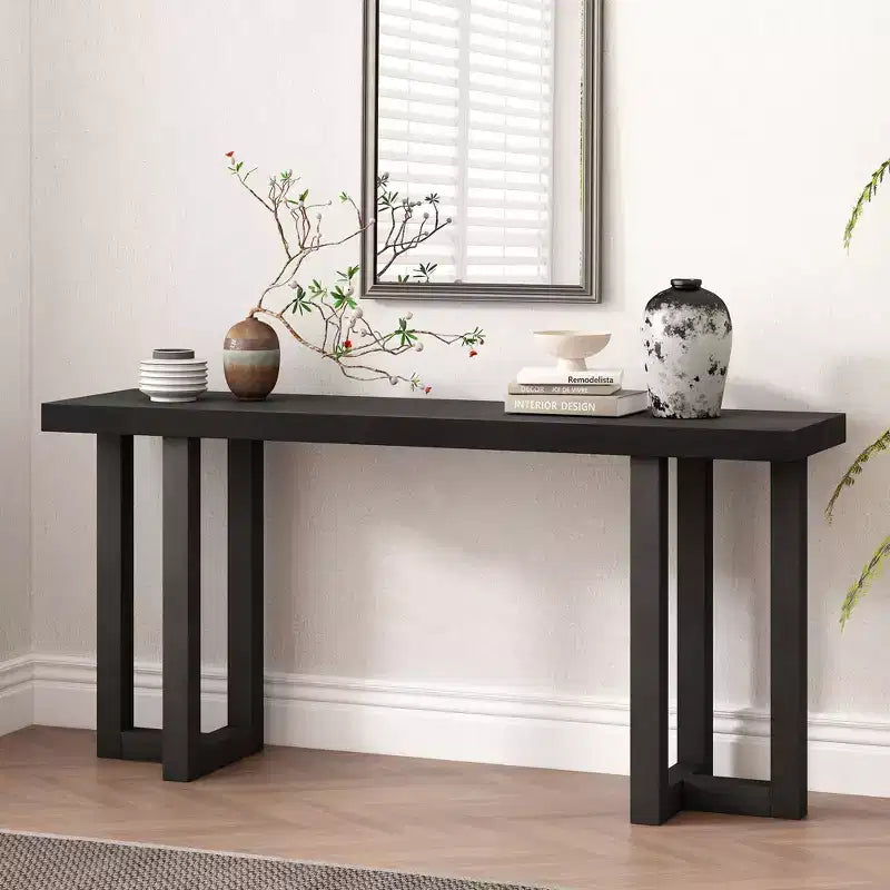 Okak 63IN Tavolo Consolle Minimalista con Gambe in Legno Massello, Elegante Tavolino da Ingresso con Piano Spesso, Tavolino da Corridoio per Soggiorno, Camera da Letto