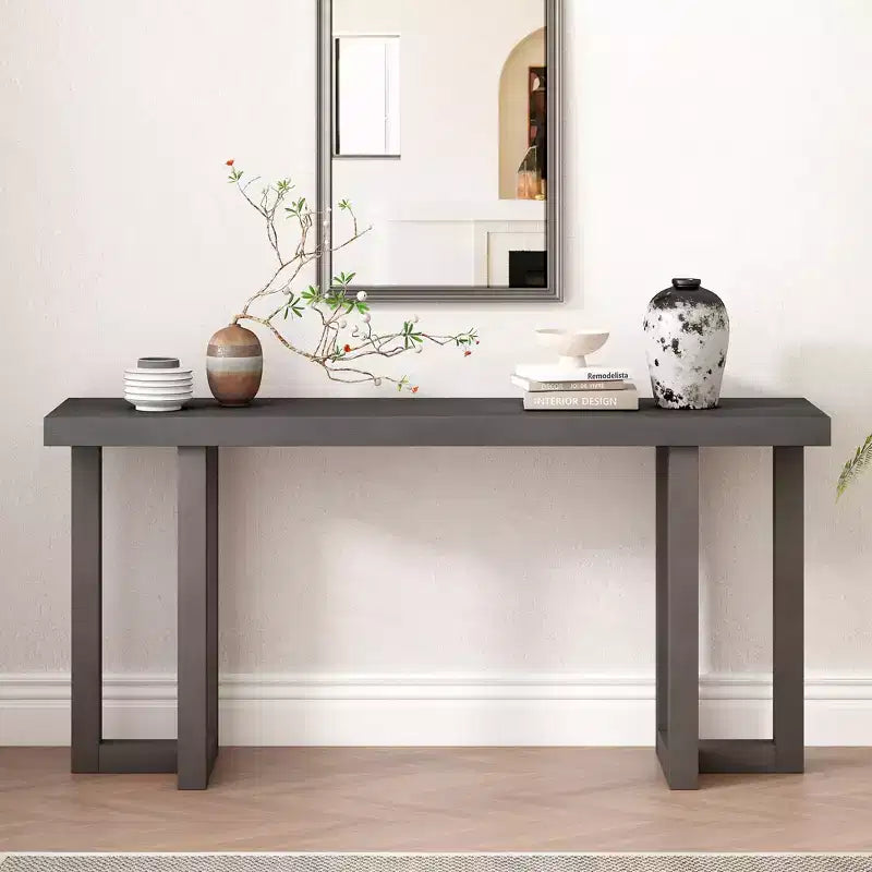 Okak 63IN Tavolo Consolle Minimalista con Gambe in Legno Massello, Elegante Tavolino da Ingresso con Piano Spesso, Tavolino da Corridoio per Soggiorno, Camera da Letto