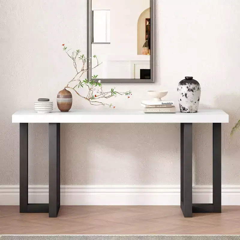 Okak 63IN Tavolo Consolle Minimalista con Gambe in Legno Massello, Elegante Tavolino da Ingresso con Piano Spesso, Tavolino da Corridoio per Soggiorno, Camera da Letto