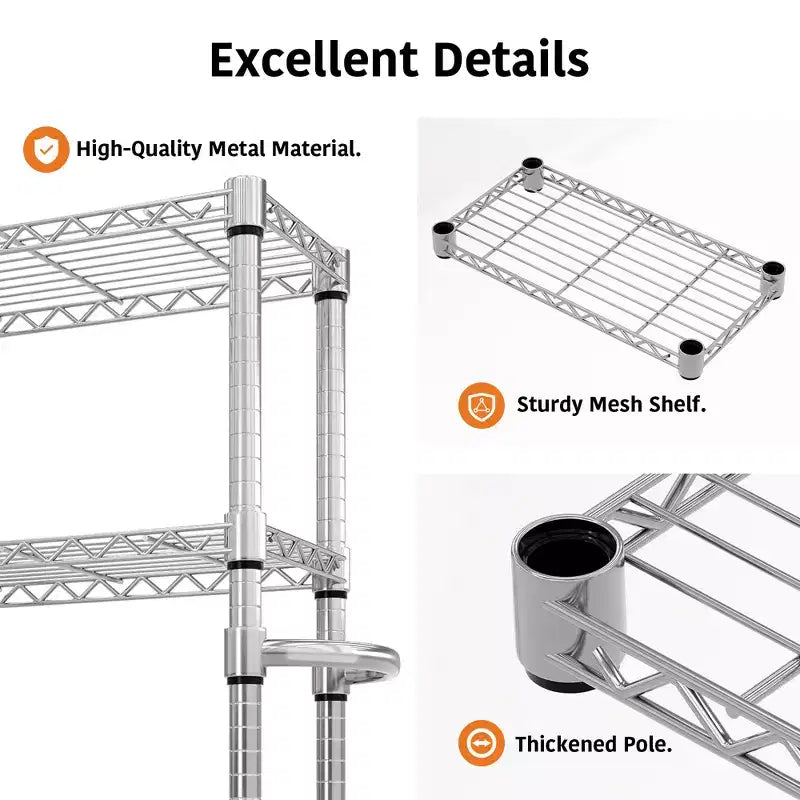 Scaffalatura in metallo a 5 ripiani con ruote, Organizzatore di stoccaggio con ripiani in filo metallico resistente da 500 kg con maniglia e piedini regolabili