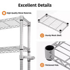 Scaffalatura in metallo a 5 ripiani con ruote, Organizzatore di stoccaggio con ripiani in filo metallico resistente da 500 kg con maniglia e piedini regolabili