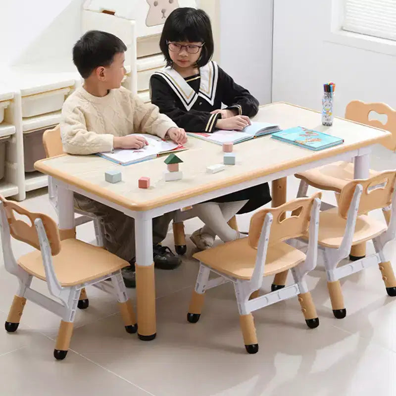 Tavolo e 6 Sedie per Bambini GustoWave, Tavolo per Bambini Regolabile in Altezza Moderno da 120 cm e Set di 6 Sedie con Gambe Antiscivolo