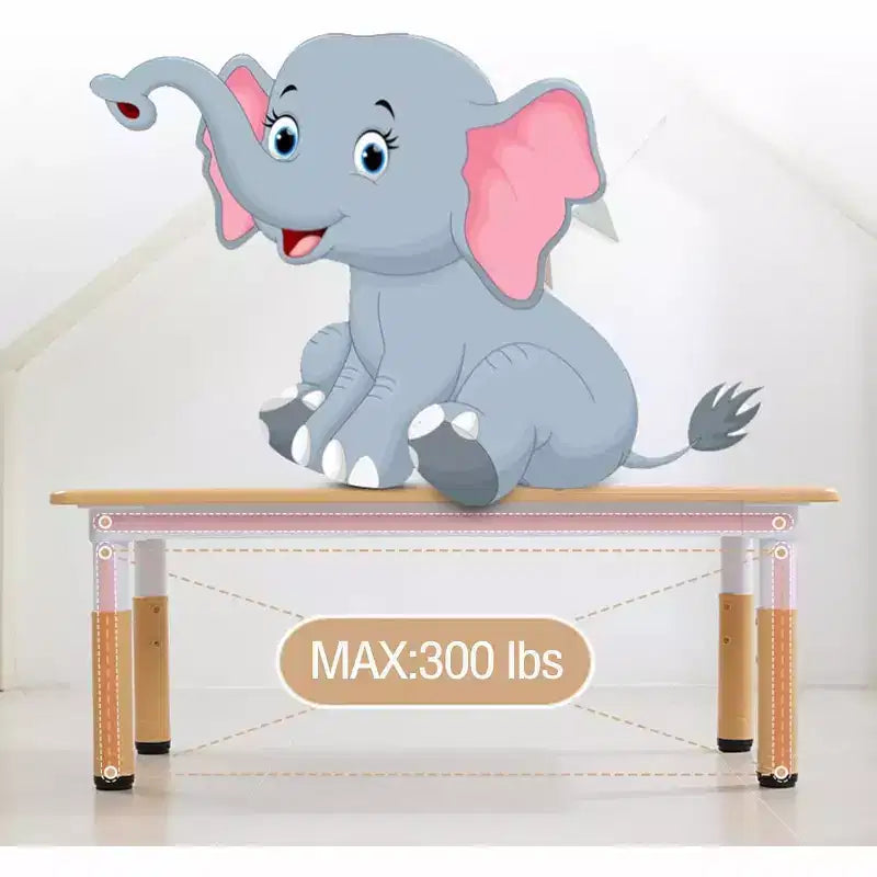Tavolo e 6 Sedie per Bambini GustoWave, Tavolo per Bambini Regolabile in Altezza Moderno da 120 cm e Set di 6 Sedie con Gambe Antiscivolo