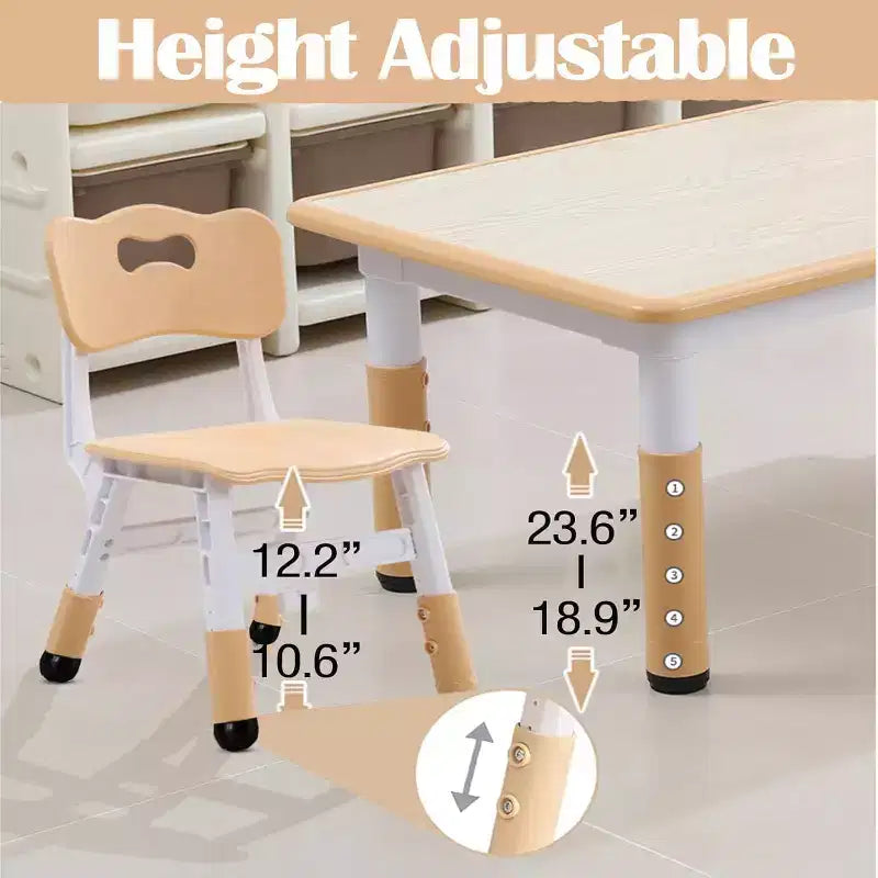 Tavolo e 6 Sedie per Bambini GustoWave, Tavolo per Bambini Regolabile in Altezza Moderno da 120 cm e Set di 6 Sedie con Gambe Antiscivolo