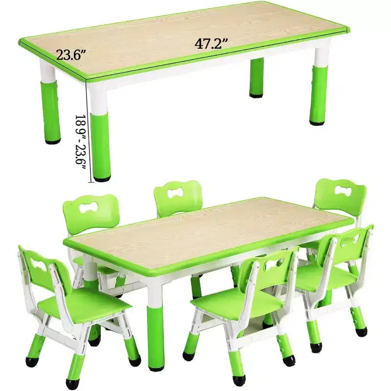 Tavolo e 6 Sedie per Bambini GustoWave, Tavolo per Bambini Regolabile in Altezza Moderno da 120 cm e Set di 6 Sedie con Gambe Antiscivolo