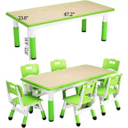 Tavolo e 6 Sedie per Bambini GustoWave, Tavolo per Bambini Regolabile in Altezza Moderno da 120 cm e Set di 6 Sedie con Gambe Antiscivolo