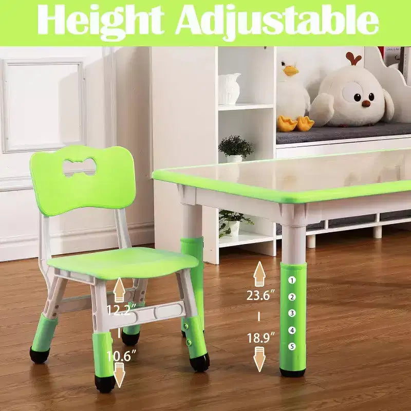 Tavolo e 6 Sedie per Bambini GustoWave, Tavolo per Bambini Regolabile in Altezza Moderno da 120 cm e Set di 6 Sedie con Gambe Antiscivolo