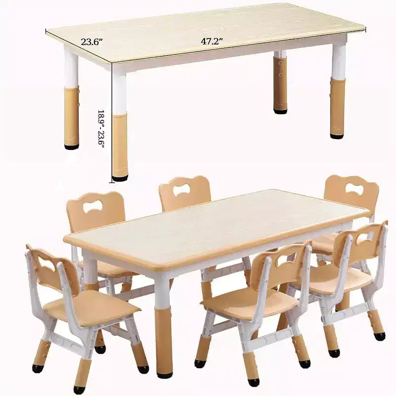 Tavolo e 6 Sedie per Bambini GustoWave, Tavolo per Bambini Regolabile in Altezza Moderno da 120 cm e Set di 6 Sedie con Gambe Antiscivolo