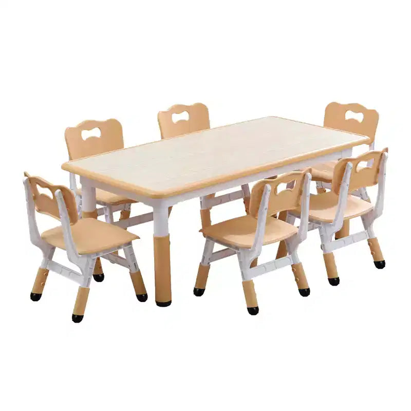 Tavolo e 6 Sedie per Bambini GustoWave, Tavolo per Bambini Regolabile in Altezza Moderno da 120 cm e Set di 6 Sedie con Gambe Antiscivolo