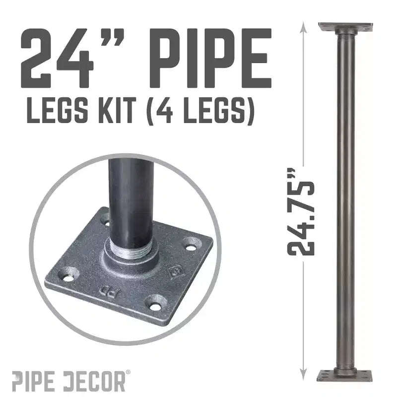Pipe Decor Gambe da Tavolo in Tubo con Flangia Quadrata da 3/4 in. x 24 in. - Confezione da 4