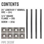 Pipe Decor Gambe da Tavolo in Tubo con Flangia Quadrata da 3/4 in. x 24 in. - Confezione da 4