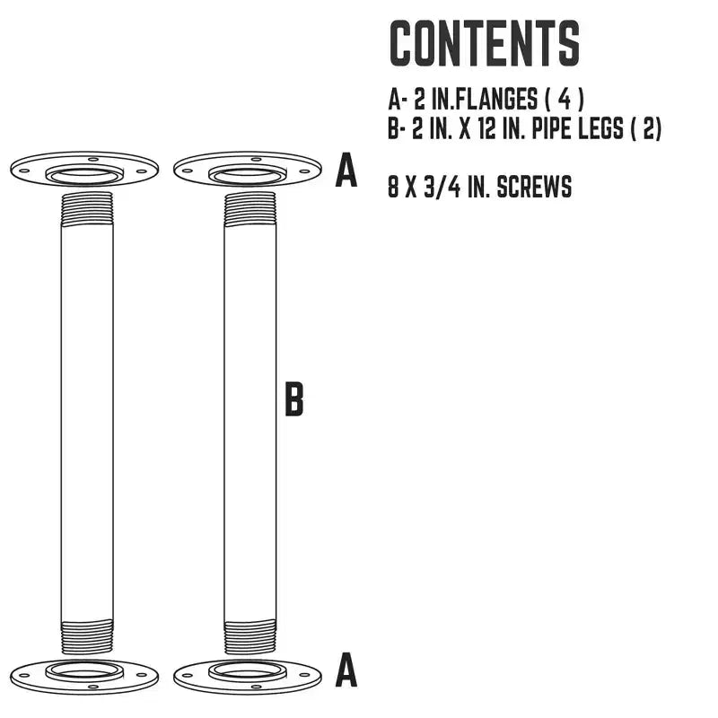 Pipe Decor, gambe per tavolo in tubo a flangia rotonda, 2 in. x 12 in. - confezione da 2 pezzi