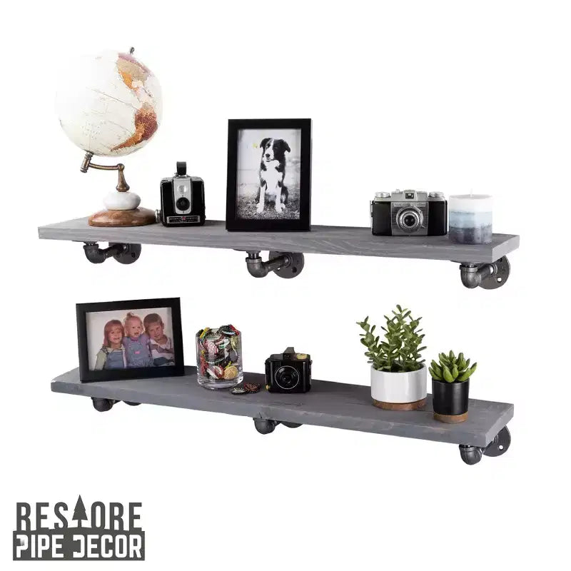 Scaffali RESTORE Riverstone Grey 36 in. con staffe a L di Pipe Decor