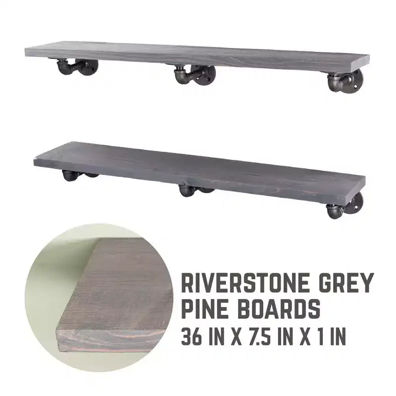 Scaffali RESTORE Riverstone Grey 36 in. con staffe a L di Pipe Decor
