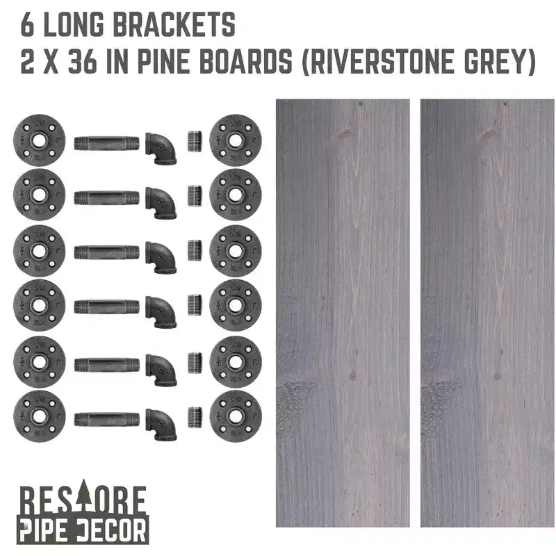 Scaffali RESTORE Riverstone Grey 36 in. con staffe a L di Pipe Decor