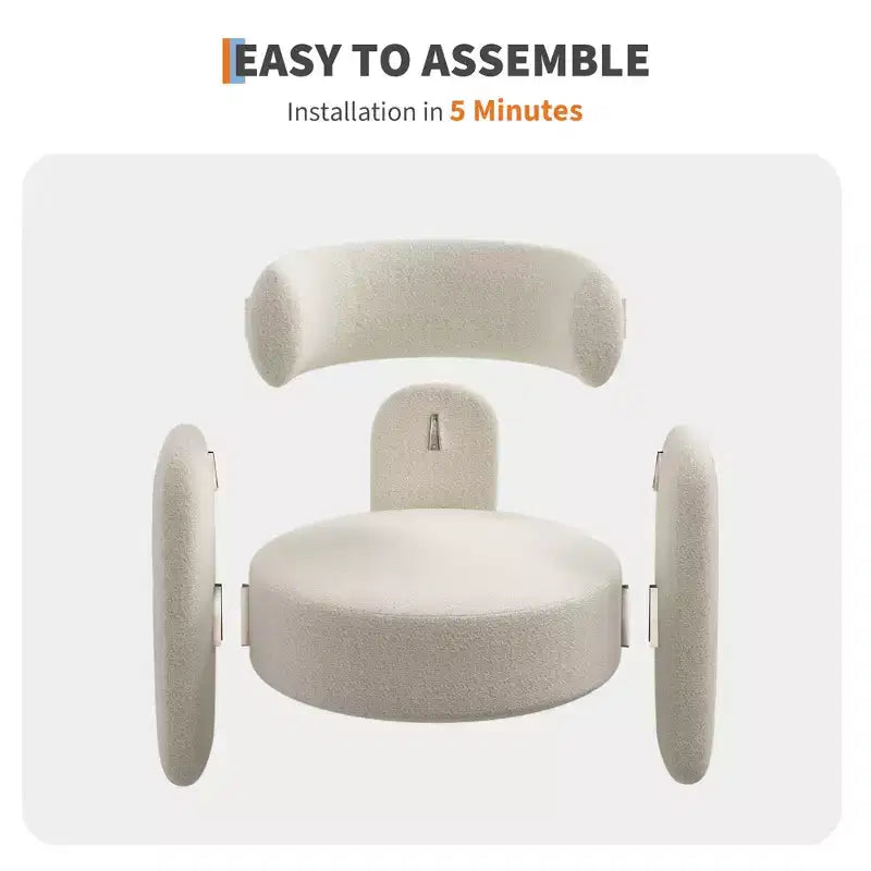 Sedia moderna in ciniglia, comoda poltrona rotonda con schienale aperto e seduta laterale con angoli arrotondati, adatta per camera da letto/ufficio/caffetteria