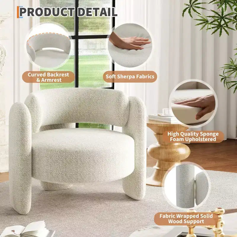 Sedia moderna in ciniglia, comoda poltrona rotonda con schienale aperto e seduta laterale con angoli arrotondati, adatta per camera da letto/ufficio/caffetteria