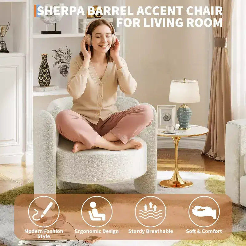 Sedia moderna in ciniglia, comoda poltrona rotonda con schienale aperto e seduta laterale con angoli arrotondati, adatta per camera da letto/ufficio/caffetteria