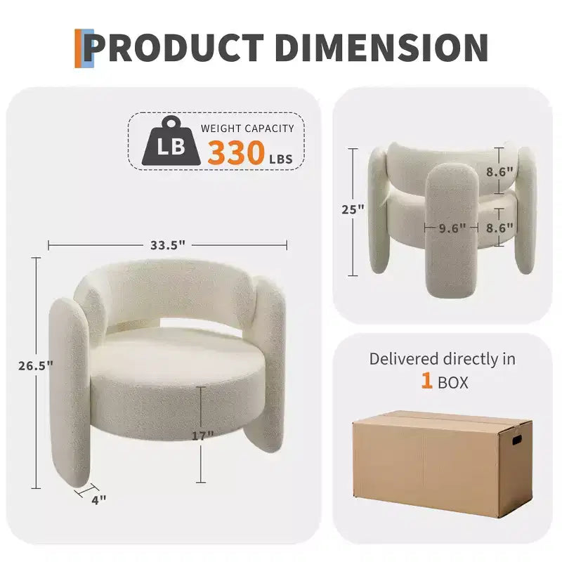 Sedia moderna in ciniglia, comoda poltrona rotonda con schienale aperto e seduta laterale con angoli arrotondati, adatta per camera da letto/ufficio/caffetteria