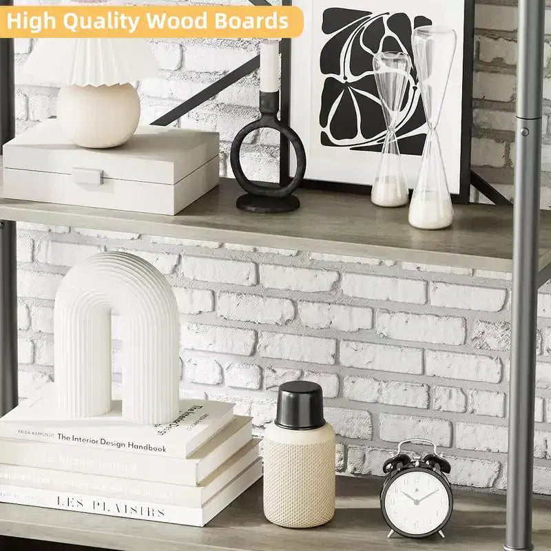 Libreria Moderna Alta 73" con Ante, Libreria a 3 Ripiani in Legno con Struttura in Metallo, Vetrinetta Autoportante per Camera da Letto, Soggiorno, Marrone