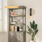 Libreria Moderna Alta 73" con Ante, Libreria a 3 Ripiani in Legno con Struttura in Metallo, Vetrinetta Autoportante per Camera da Letto, Soggiorno, Marrone