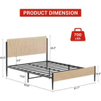 Acekool Set di 2 Telai Letto Matrimoniale con Testiera in Rattan Naturale, Spazio Contenitore, Silenzioso, Nessuna Molla, Matrimoniale, Set da 2