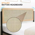 Acekool Set di 2 Telai Letto Matrimoniale con Testiera in Rattan Naturale, Spazio Contenitore, Silenzioso, Nessuna Molla, Matrimoniale, Set da 2