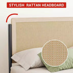 Acekool Set di 2 Telai Letto Matrimoniale con Testiera in Rattan Naturale, Spazio Contenitore, Silenzioso, Nessuna Molla, Matrimoniale, Set da 2