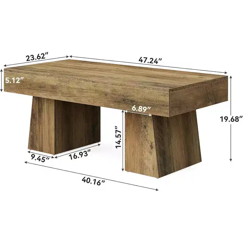 Tavolino da caffè Lantine 47 Farmhouse, tavolini centrali rettangolari in legno con base spessa, per soggiorno, salotto