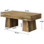 Tavolino da caffè Lantine 47 Farmhouse, tavolini centrali rettangolari in legno con base spessa, per soggiorno, salotto
