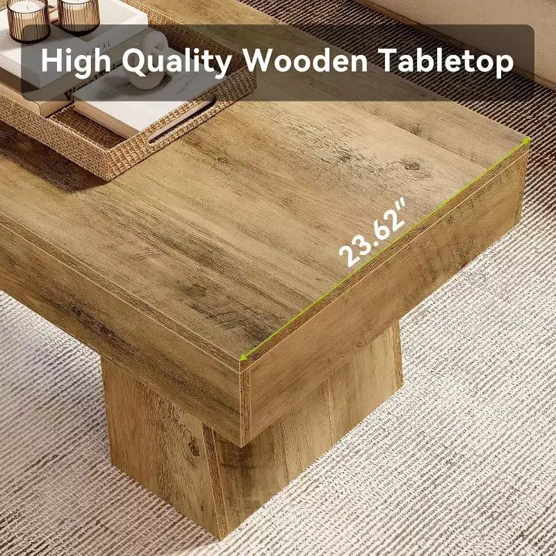 Tavolino da caffè Lantine 47 Farmhouse, tavolini centrali rettangolari in legno con base spessa, per soggiorno, salotto