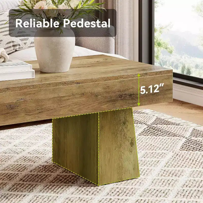 Tavolino da caffè Lantine 47 Farmhouse, tavolini centrali rettangolari in legno con base spessa, per soggiorno, salotto