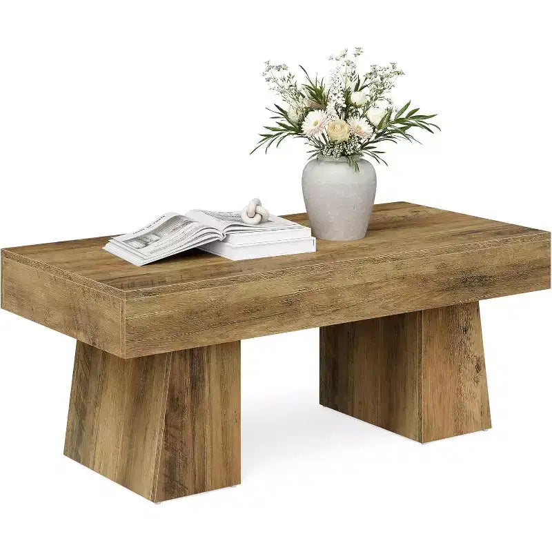 Tavolino da caffè Lantine 47 Farmhouse, tavolini centrali rettangolari in legno con base spessa, per soggiorno, salotto