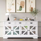 Credenza-Buffet per Fattoria, Mobile Contenitore Bar Caffè da 160 cm con 3 Cassetti 4 Ante e Ripiani Regolabili per la Casa, Bianco