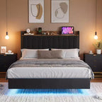 Struttura Letto, Letto a Piattaforma Flottante con Testiera, Porte di Ricarica, Base Letto Moderna Imbottita con Robuste Doghe in Legno, Nessuna Rete a Molle Necessaria