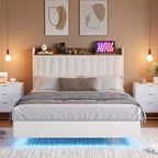 Struttura Letto, Letto a Piattaforma Flottante con Testiera, Porte di Ricarica, Base Letto Moderna Imbottita con Robuste Doghe in Legno, Nessuna Rete a Molle Necessaria
