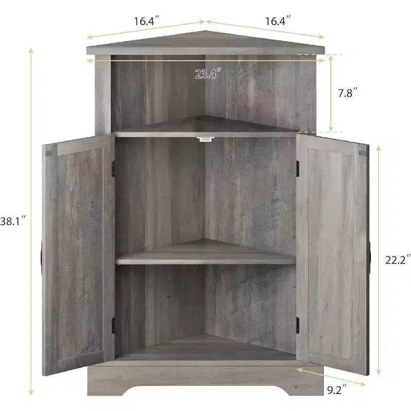 Dcolora Mobile Angolare per Bagno, Mobiletto Angolare da Terra Stile Rustico con Porta Scorrevole a Fienile e Ripiano Regolabile