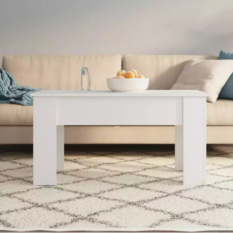 Tavolino da salotto bianco in legno multistrato ingegnerizzato, regolabile