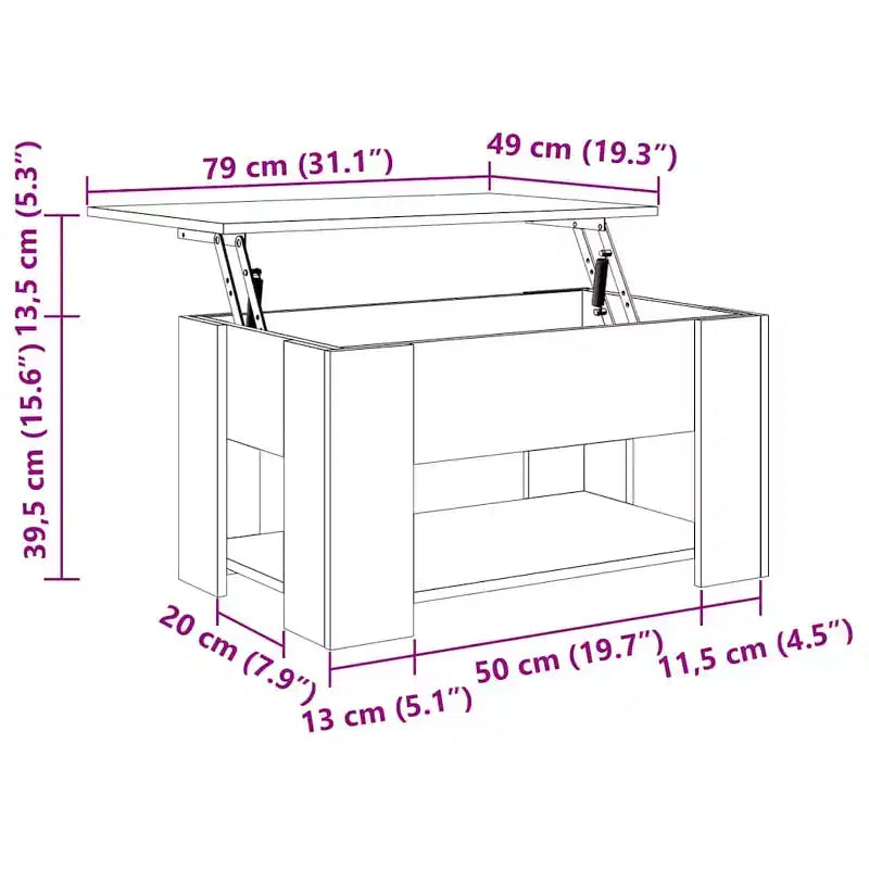 Tavolino bianco lucido Legno multistrato convertibile di medie dimensioni