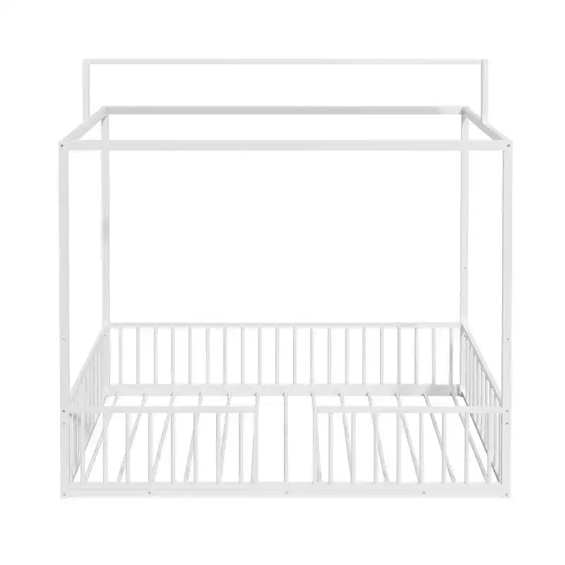 Letto a piattaforma Montessori in metallo convertibile 3-in-1, dimensioni Twin/Full, con recinzione per bambini, con tettuccio - ModernLuxe