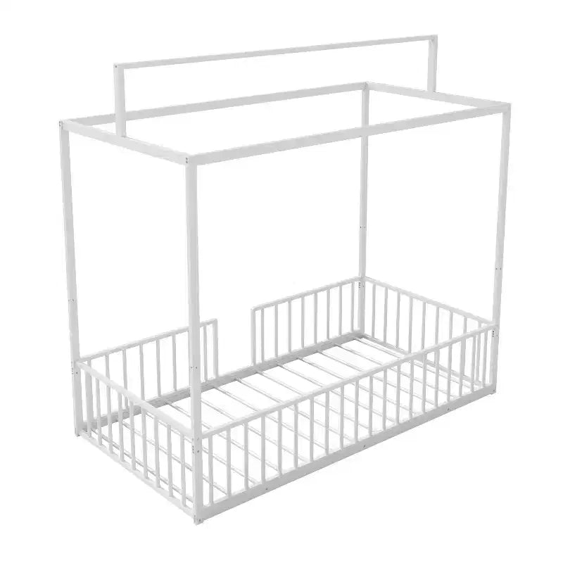 Letto a piattaforma Montessori in metallo convertibile 3-in-1, dimensioni Twin/Full, con recinzione per bambini, con tettuccio - ModernLuxe