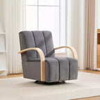 Poltrona Girevole Imbottita Mid-Century Okak con Braccioli in Legno Massello, Poltrona Relax per Salotti, Aree Relax