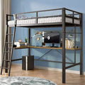 Okak Metal Loft Bed with L-Shaped Desk, No Box Spring Needed Design Twin Bed with Safety Guard and Ladder, Bed Frames for Living Room, Bedroom, Black