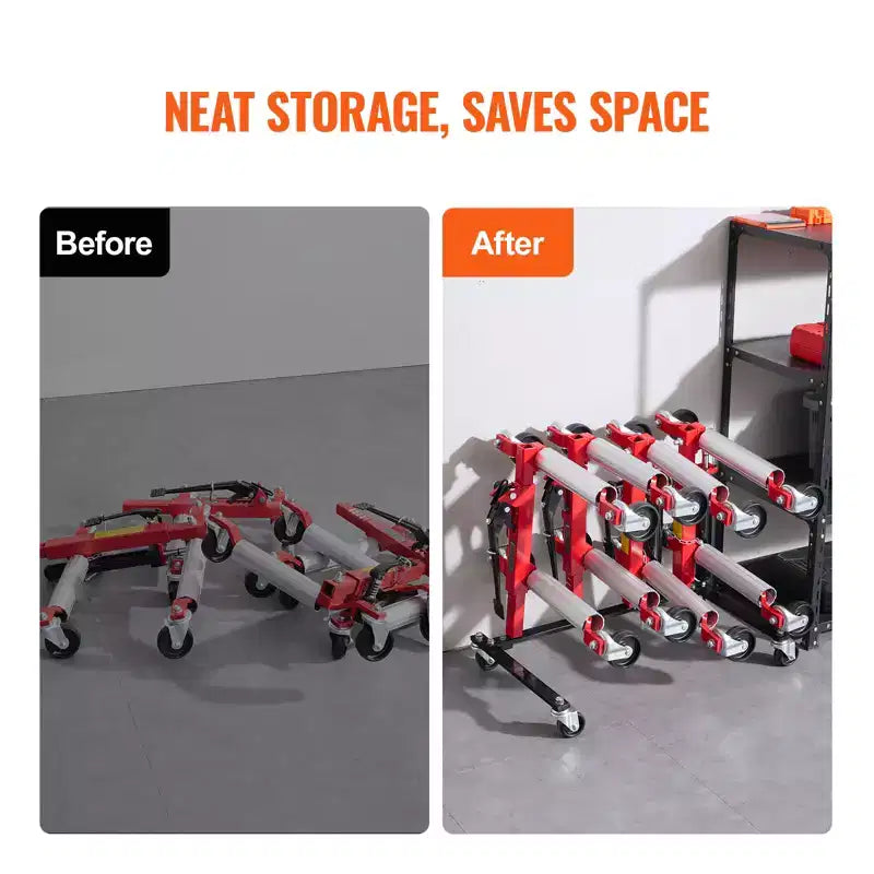 VEVOR Carrello Porta Dolly, Rack Portaoggetti con Ruote Girevoli a 360°, Organizzatore per Cavalletto Idraulico a Cricchetto, Capacità 4 Dolly, Nero
