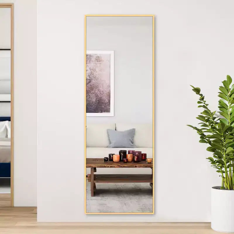 MAYEERTY Full Body Rectangle Corner Aluminum Alloy Mirror with Stand for Living Room Bedroom